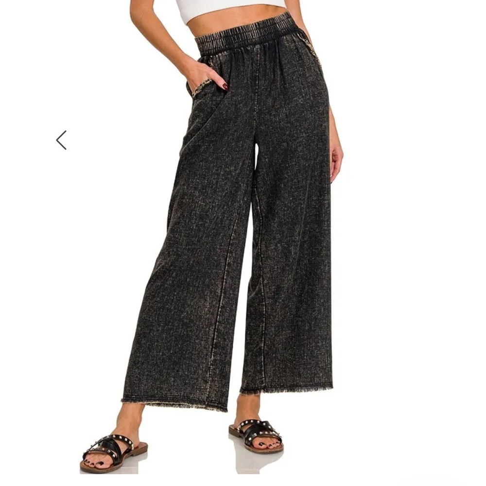 NWT Zenana Linen Bland Pants, Ash Black Size XL